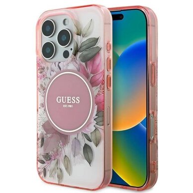 iPhone 16 Pro Max dėklas Guess IML Flower & Tonal Circle su MagSafe – rožinis iPhone 16 Pro Max dėklas Guess IML Flower & Tonal Circle su MagSafe – rožinis