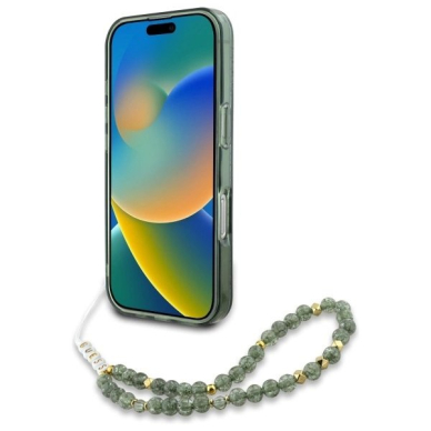 iPhone 16 Plus – Guess IML Flowers Allover Electro With Pearl Strap MagSafe dėklas - Žalias 3