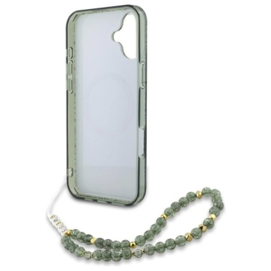 iPhone 16 Plus – Guess IML Flowers Allover Electro With Pearl Strap MagSafe dėklas - Žalias 5