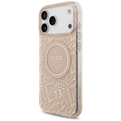 iPhone 17 Pro Max Guess IML Flowers Electro Pearl Strap MagSafe dėklas – rožinis 2 iPhone 17 Pro Max Guess IML Flowers Electro Pearl Strap MagSafe dėklas – rožinis 2