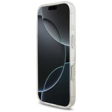 iPhone 17 Pro Guess IML Flowers Electro Pearl Strap MagSafe dėklas – baltas 4