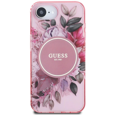 iPhone 16e – Guess IML Flowers MagSafe dėklas - Rožinis 2