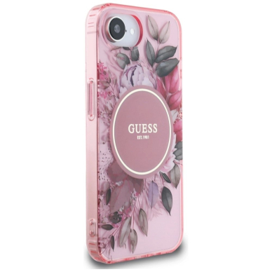 iPhone 16e – Guess IML Flowers MagSafe dėklas - Rožinis 3