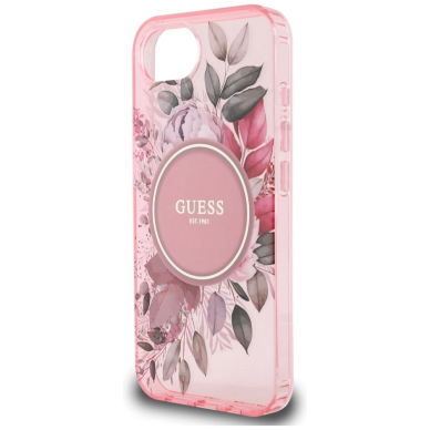 iPhone 16e – Guess IML Flowers MagSafe dėklas - Rožinis 5