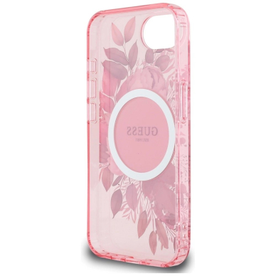 iPhone 16e – Guess IML Flowers MagSafe dėklas - Rožinis 6