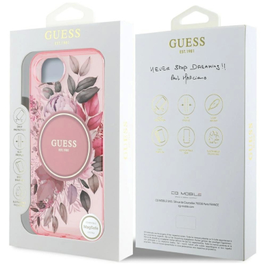 iPhone 16e – Guess IML Flowers MagSafe dėklas - Rožinis 7