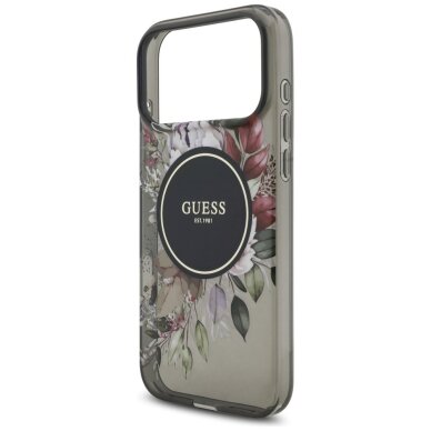iPhone 17 Pro Max Guess IML Flowers Pearl Strap MagSafe dėklas – juodas 5