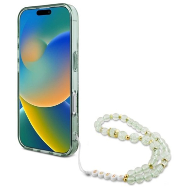 iPhone 16 Pro – Guess IML Flowers su perlų dirželiu MagSafe dėklas - Žalias 3