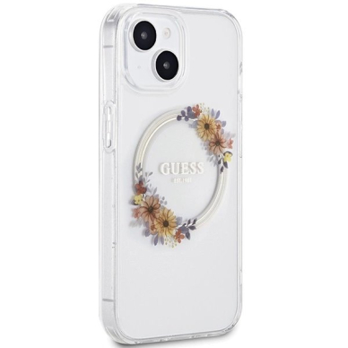 iPhone 15 / 14 / 13 Guess IML Flowers Wreatch MagSafe dėklas - permatomas 3