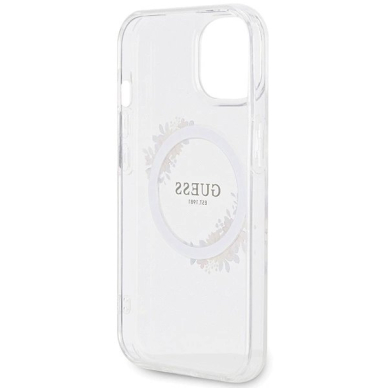 iPhone 15 / 14 / 13 Guess IML Flowers Wreatch MagSafe dėklas - permatomas 6