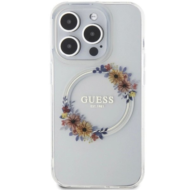 Guess IML Flowers Wreatch MagSafe Dėklas skirtas iPhone 15 Pro - Permatomas 2