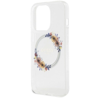Guess IML Flowers Wreatch MagSafe Dėklas skirtas iPhone 15 Pro - Permatomas 5