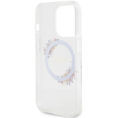 Guess IML Flowers Wreatch MagSafe Dėklas skirtas iPhone 15 Pro - Permatomas 6