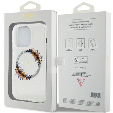 Guess IML Flowers Wreatch MagSafe Dėklas skirtas iPhone 15 Pro - Permatomas 7