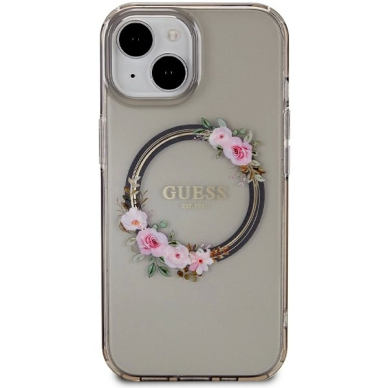 iPhone 15 / 14 / 13 Dėklas Guess IML Flowers Wreath MagSafe – juodas 2