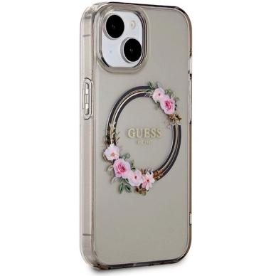 iPhone 15 / 14 / 13 Dėklas Guess IML Flowers Wreath MagSafe – juodas 3