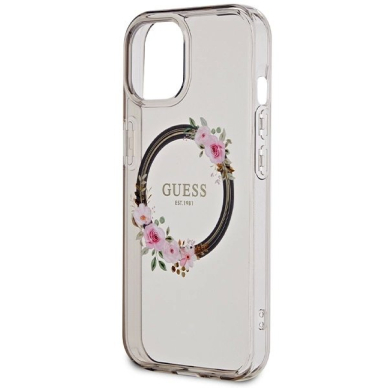iPhone 15 / 14 / 13 Dėklas Guess IML Flowers Wreath MagSafe – juodas 5