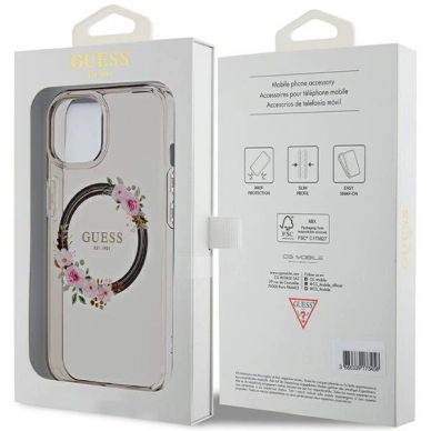 iPhone 15 / 14 / 13 Dėklas Guess IML Flowers Wreath MagSafe – juodas 7