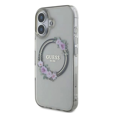 iPhone 16 – Guess IML Flowers Wreath MagSafe dėklas - Juodas 1
