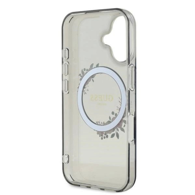 iPhone 16 – Guess IML Flowers Wreath MagSafe dėklas - Juodas 6