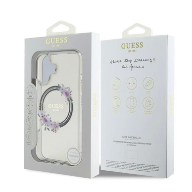 iPhone 16 – Guess IML Flowers Wreath MagSafe dėklas - Juodas 7