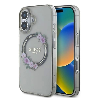 iPhone 16 – Guess IML Flowers Wreath MagSafe dėklas - Juodas