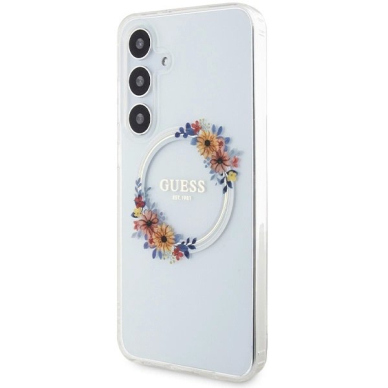 Guess IML Flowers Wreath MagSafe Dėklas skirtas Samsung Galaxy S24+ - Permatomas 1