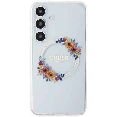 Guess IML Flowers Wreath MagSafe Dėklas skirtas Samsung Galaxy S24+ - Permatomas 2