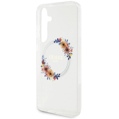 Guess IML Flowers Wreath MagSafe Dėklas skirtas Samsung Galaxy S24+ - Permatomas 5