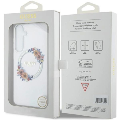 Guess IML Flowers Wreath MagSafe Dėklas skirtas Samsung Galaxy S24+ - Permatomas 7
