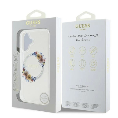 iPhone 16 – Guess IML Flowers Wreath MagSafe dėklas - Skaidrus 7