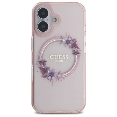iPhone 16 – Guess IML Flowers Wreath MagSafe dėklas - Rožinis 2