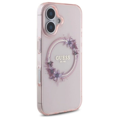 iPhone 16 – Guess IML Flowers Wreath MagSafe dėklas - Rožinis 3