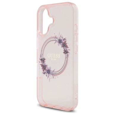 iPhone 16 – Guess IML Flowers Wreath MagSafe dėklas - Rožinis 5