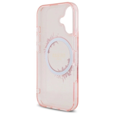 iPhone 16 – Guess IML Flowers Wreath MagSafe dėklas - Rožinis 6
