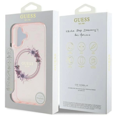 iPhone 16 – Guess IML Flowers Wreath MagSafe dėklas - Rožinis 7