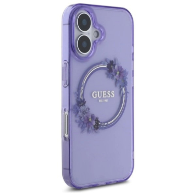 Dėklas Guess IML Flowers Wreath MagSafe iPhone 16 - Violetinis 3 Dėklas Guess IML Flowers Wreath MagSafe iPhone 16 - Violetinis 3