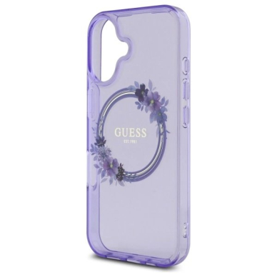 Dėklas Guess IML Flowers Wreath MagSafe iPhone 16 - Violetinis 5 Dėklas Guess IML Flowers Wreath MagSafe iPhone 16 - Violetinis 5