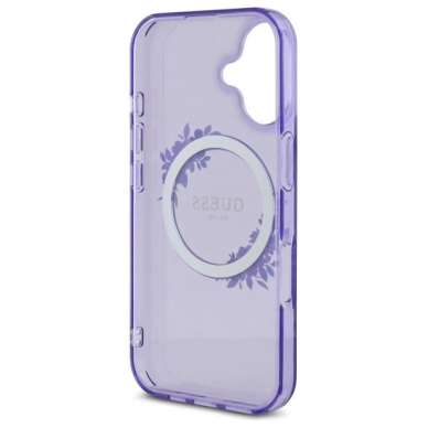Dėklas Guess IML Flowers Wreath MagSafe iPhone 16 - Violetinis 6 Dėklas Guess IML Flowers Wreath MagSafe iPhone 16 - Violetinis 6