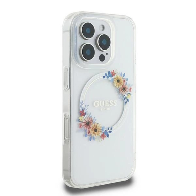 iPhone 16 Pro – Guess IML Flowers Wreath MagSafe dėklas - Skaidrus 3