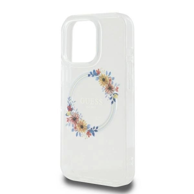 iPhone 16 Pro – Guess IML Flowers Wreath MagSafe dėklas - Skaidrus 5