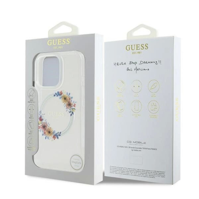 iPhone 16 Pro – Guess IML Flowers Wreath MagSafe dėklas - Skaidrus 7