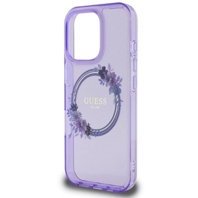 iPhone 16 Pro – Guess IML Flowers Wreath MagSafe dėklas - Violetinis 5