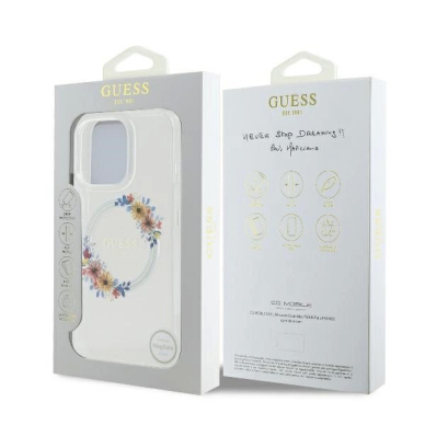 iPhone 16 Pro Max – Guess IML Flowers Wreath MagSafe dėklas - Skaidrus 5