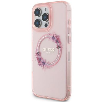 iPhone 16 Pro Max Dėklas Guess IML Flowers Wreath MagSafe – rožinis 1