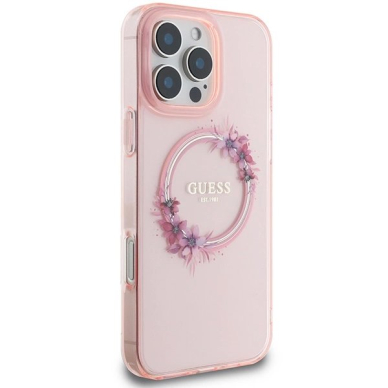 iPhone 16 Pro Max Dėklas Guess IML Flowers Wreath MagSafe – rožinis 3