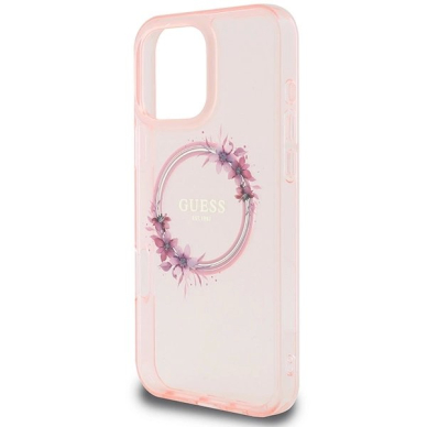 iPhone 16 Pro Max Dėklas Guess IML Flowers Wreath MagSafe – rožinis 5