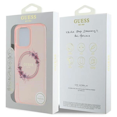 iPhone 16 Pro Max Dėklas Guess IML Flowers Wreath MagSafe – rožinis 7