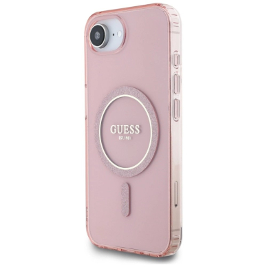 iPhone 16e – Guess IML Glitter Circle MagSafe dėklas - Rožinis 1