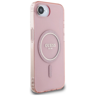 iPhone 16e – Guess IML Glitter Circle MagSafe dėklas - Rožinis 3